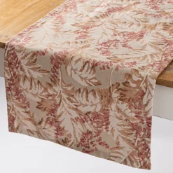 Tischläufer Leinenlook Pampasgras Eukalyptus natur rot 40x160cm von SCHÖNER LEBEN.