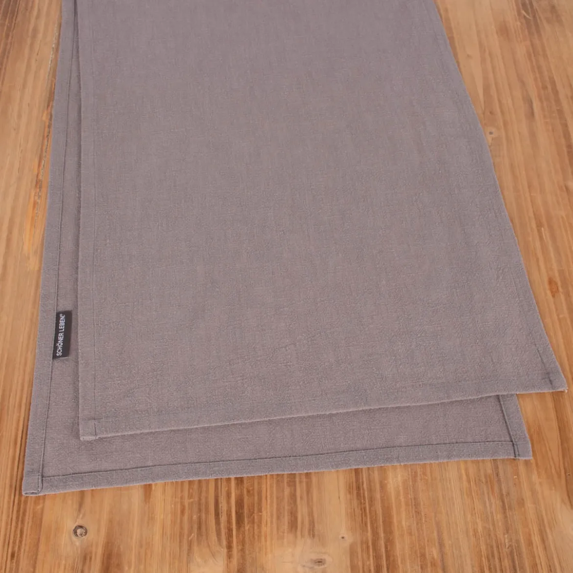 Tischläufer Leinen mit BW-Anteil einfarbig grau 40x160cm von SCHÖNER LEBEN.