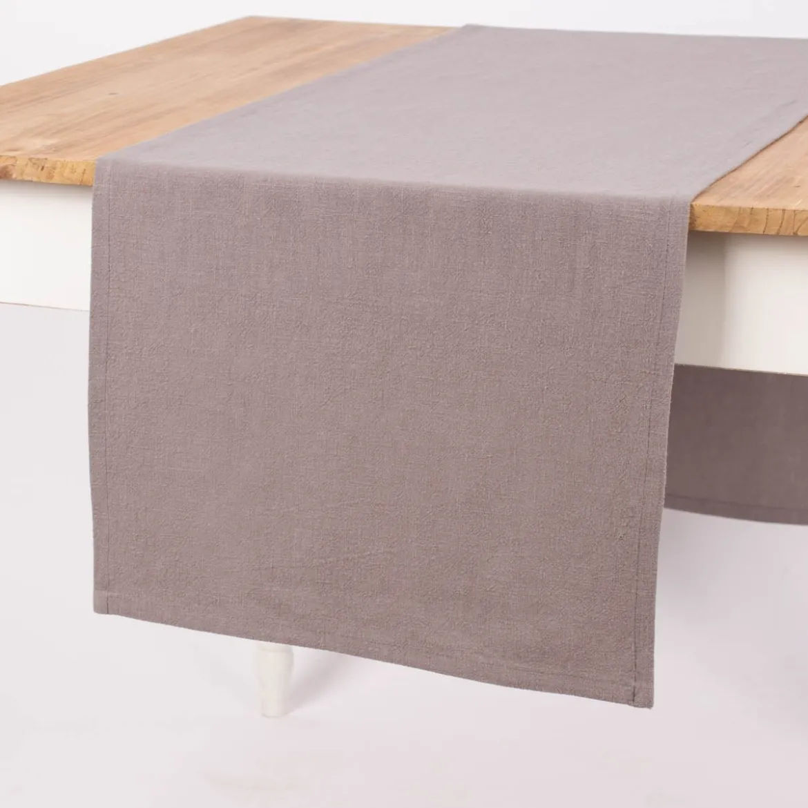 Tischläufer Leinen mit BW-Anteil einfarbig grau 40x160cm von SCHÖNER LEBEN.