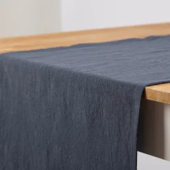 Tischläufer Leinen mit BW-Anteil einfarbig dunkelblau 40x160cm von SCHÖNER LEBEN.