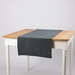 Tischläufer Leinen mit BW-Anteil einfarbig dunkelgrün 40x160cm von SCHÖNER LEBEN.