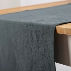 Tischläufer Leinen mit BW-Anteil einfarbig dunkelgrün 40x160cm von SCHÖNER LEBEN.