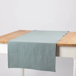 Tischläufer Leinen mit BW-Anteil einfarbig altgrün 40x160cm von SCHÖNER LEBEN.