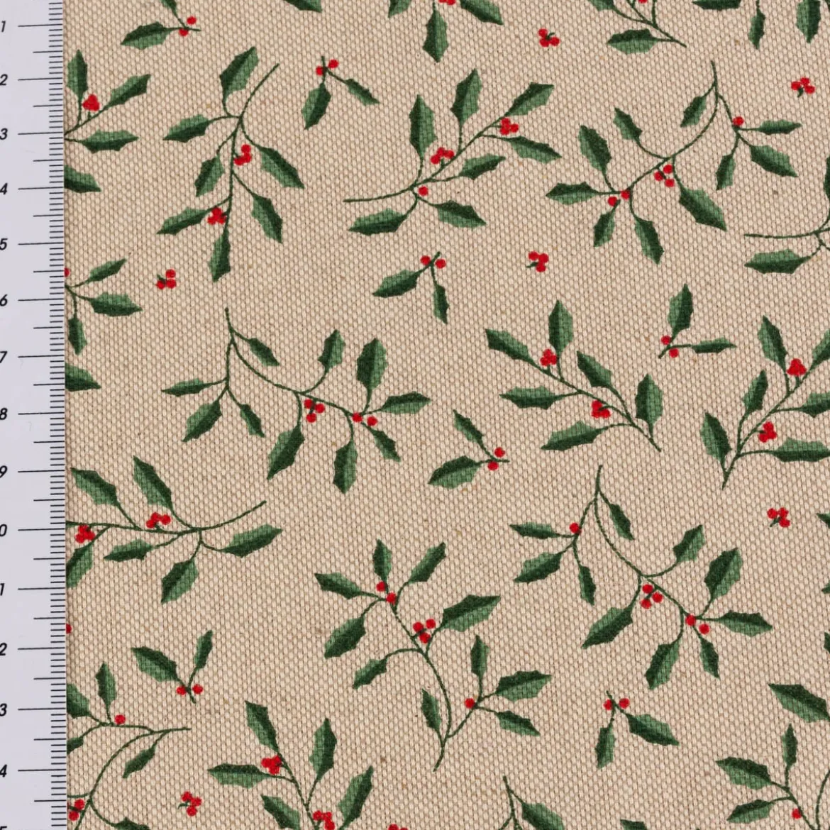 Tischläufer Little Holly Branch Stechpalmenzweige im Leinenlook natur grün 40x160cm von SCHÖNER LEBEN.