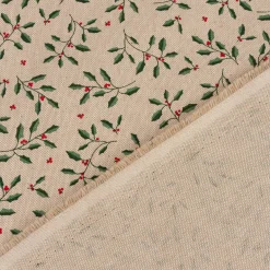 Tischläufer Little Holly Branch Stechpalmenzweige im Leinenlook natur grün 40x160cm von SCHÖNER LEBEN.