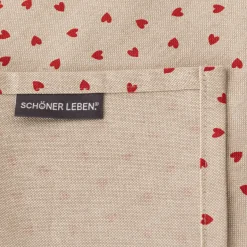 Tischläufer Little Love Heart Herzchen natur rot 40x160cm von SCHÖNER LEBEN.