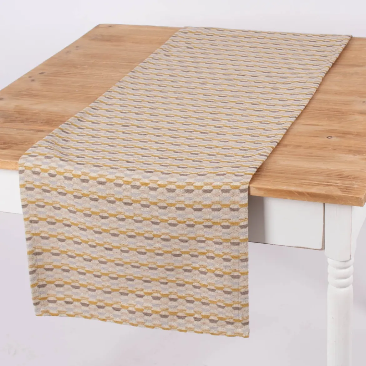 Tischläufer Mira Hexagon beige gelb 40x160cm von SCHÖNER LEBEN.