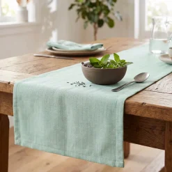 Tischläufer Outdoor Olefina mit Fleckschutz uni Struktur mintgrün meliert 40x160cm von SCHÖNER LEBEN.