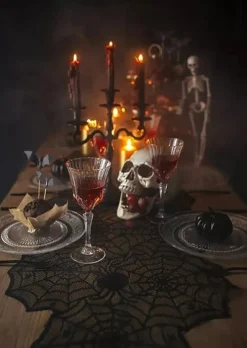 Tischläufer Spinnennetz für Halloween in Schwarz 45x185cm