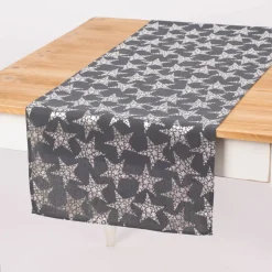 Tischläufer Stars Sterne Foliendruck dunkelgrau silberfarbig 42x150cm