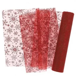 Tischläufer Tischband Organza rot mit glitzernden Kristallen 28x300m