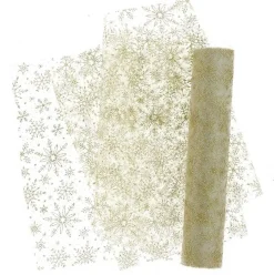 Tischläufer Tischband Organza mit glitzernden Kristallen weiß goldfarbig 28x300m