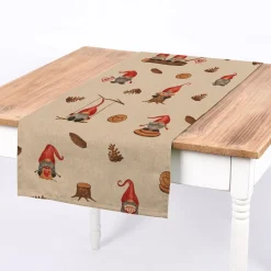 Tischläufer Weihnachten Tomte Weihnachtswichtel Leinenlook natur rot braun 40x160cm von SCHÖNER LEBEN.