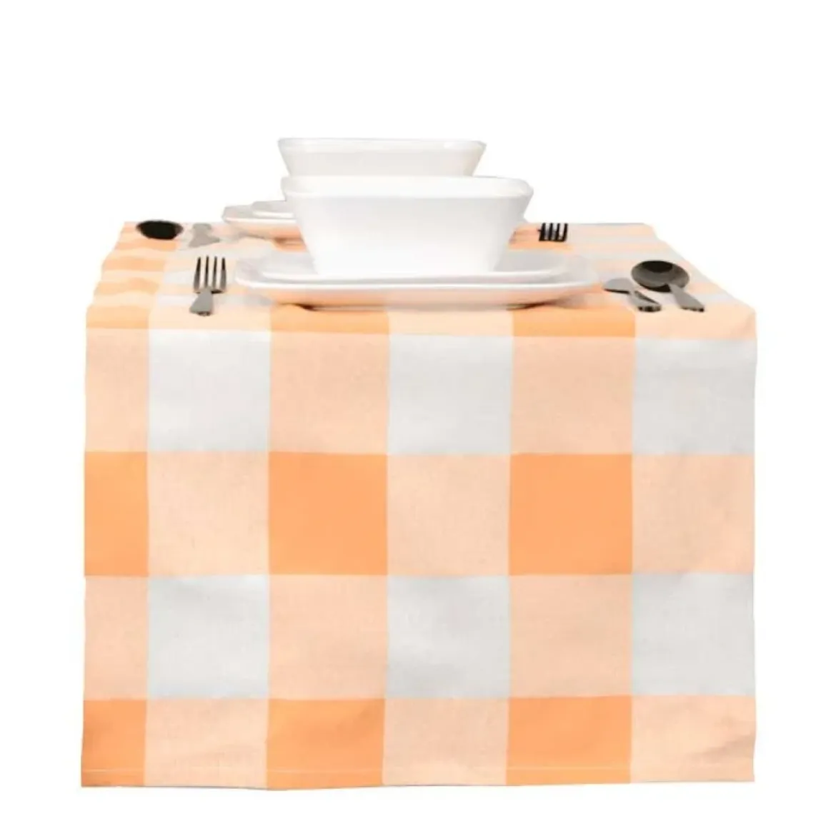 Tischläufer Würfelkaro peach weiß 45x150cm