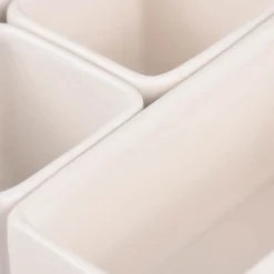 6tlg. Set Keramik Servierschalen mit Tablett aus Bambus weiß natur 27x17,5x9,5cm