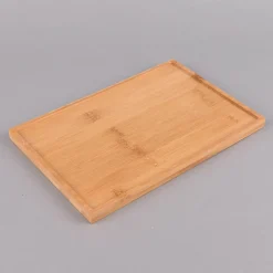 6tlg. Set Keramik Servierschalen mit Tablett aus Bambus weiß natur 27x17,5x9,5cm
