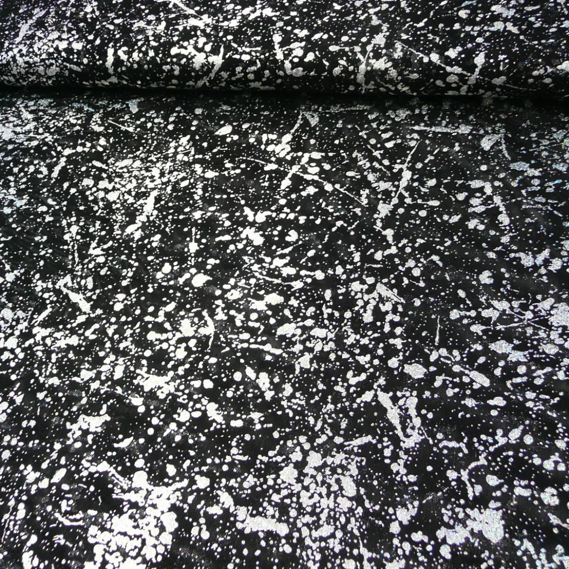 Tüll Glitzer Flecken schwarz silberfarbig 1,5m Breite
