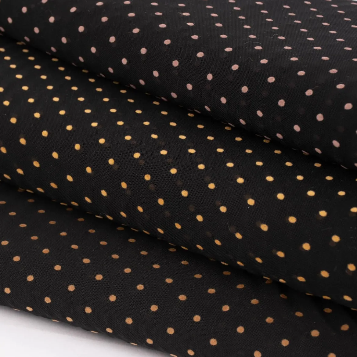 Tüll Mesh Stretch extraweich mit Flock Punkte schwarz ocker 1,4m Breite