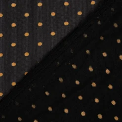 Tüll Mesh Stretch extraweich mit Flock Punkte schwarz ocker 1,4m Breite