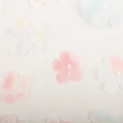 Tüllstoff 3D Blüten mit Perlen weiß hellblau rosa gelb 1,4m Breite