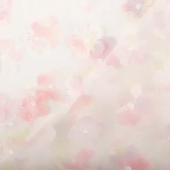 Tüllstoff 3D Blüten mit Perlen weiß rosa flieder gelb 1,4m Breite