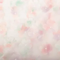 Tüllstoff 3D Blüten mit Perlen weiß flieder mint rosa 1,4m Breite