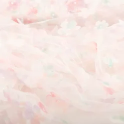 Tüllstoff 3D Blüten mit Perlen weiß flieder mint rosa 1,4m Breite