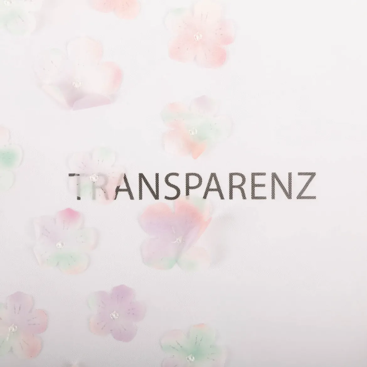 Tüllstoff 3D Blüten mit Perlen weiß flieder mint rosa 1,4m Breite