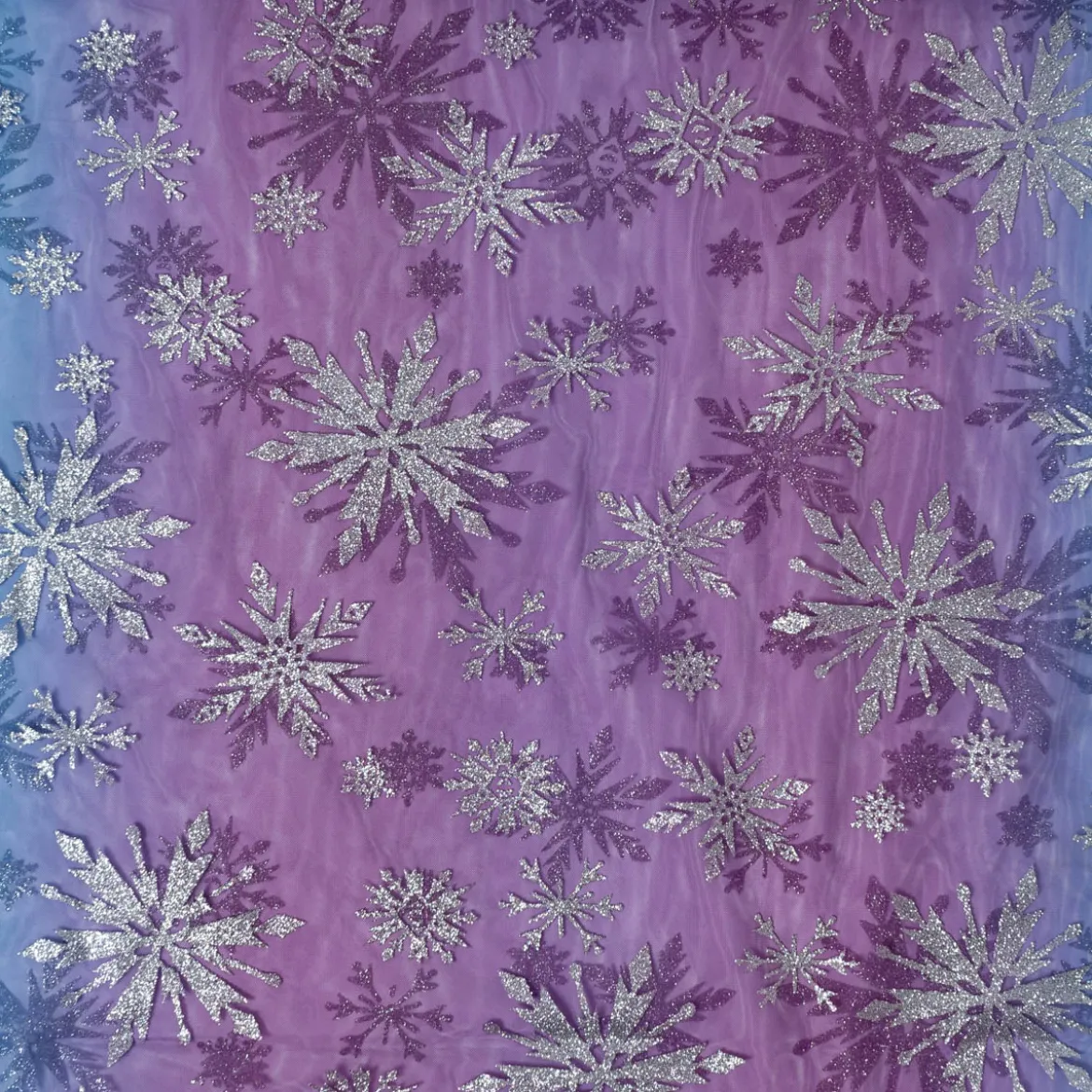 Tüllstoff Farbverlauf Glitzerkristalle pink blau silberfarbig 1,55m Breite