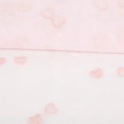 Tüll Stoff Herzchen Stickerei & Glitzer rosa 125cm Breite