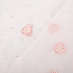 Tüll Stoff Herzchen Stickerei & Glitzer rosa 125cm Breite
