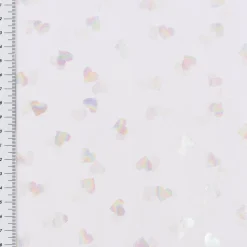 Tüllstoff Softtüll Rainbow Hearts Foliendruck Gitzerherzchen lila 1,50m Breite