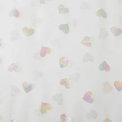 Tüllstoff Softtüll Rainbow Hearts Foliendruck Gitzerherzchen offweiß 1,50m Breite