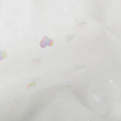 Tüllstoff Softtüll Rainbow Hearts Foliendruck Gitzerherzchen offweiß 1,50m Breite