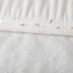 Tüllstoff Softtüll Rainbow Hearts Foliendruck Gitzerherzchen offweiß 1,50m Breite