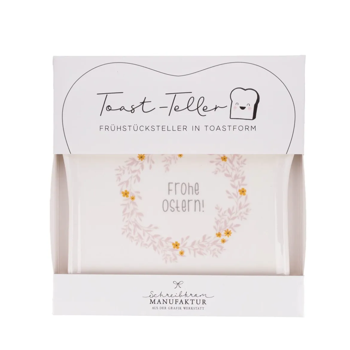 Toastteller Frohe Ostern Blumenkranz weiß rosa gelb 14,5x15,5cm von Grafik Werkstatt