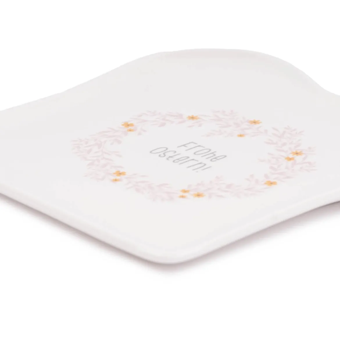 Toastteller Frohe Ostern Blumenkranz weiß rosa gelb 14,5x15,5cm von Grafik Werkstatt