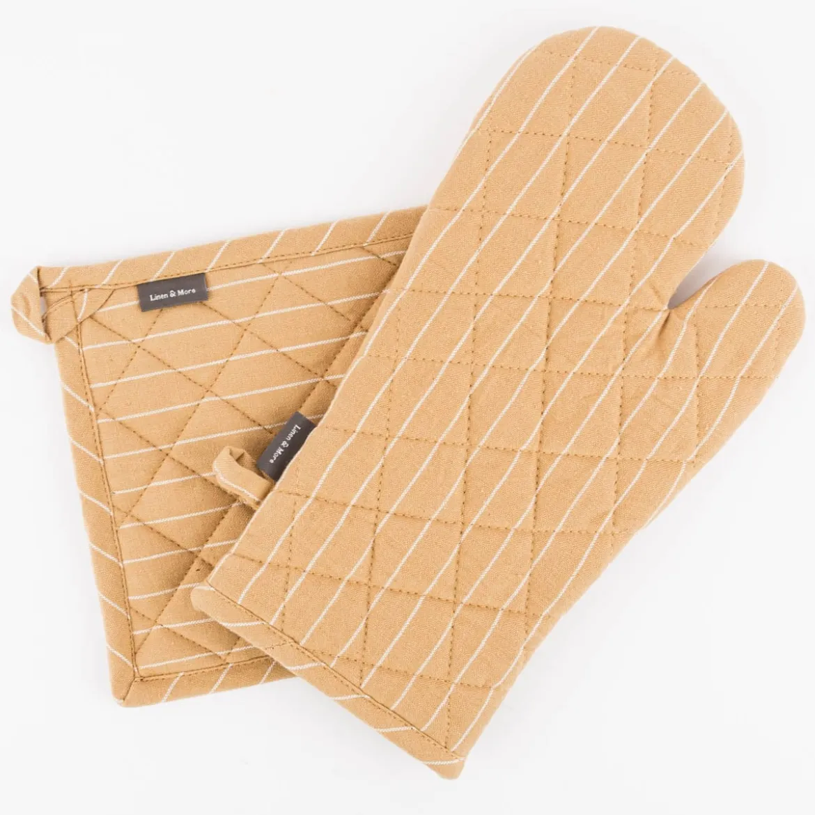 Topflappen aus Baumwolle gestreift sandgelb weiß 20x20cm von Linen & More