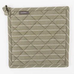 Topflappen aus Baumwolle gestreift olivgrün weiß 20x20cm von Linen & More