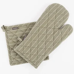 Topflappen aus Baumwolle gestreift olivgrün weiß 20x20cm von Linen & More