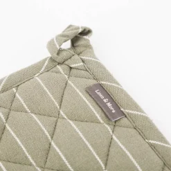 Topflappen aus Baumwolle gestreift olivgrün weiß 20x20cm von Linen & More
