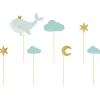 Torten Stecker Wal Wolken Sterne 7 teilig Papier hellblau goldfarbig 12cm