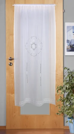 Türbehang Scheibengardine Fertiggardine Leinenstruktur Makramee weiß 60x180cm