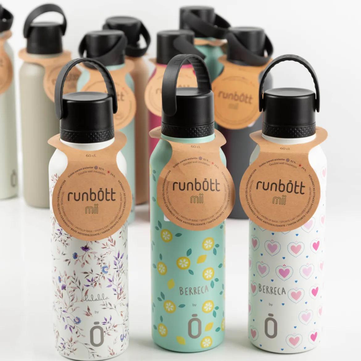 Trinkflasche Berreca Hearts Cream von Runbott 600ml - geschmacksneutral, BPA-frei und auslaufsicher