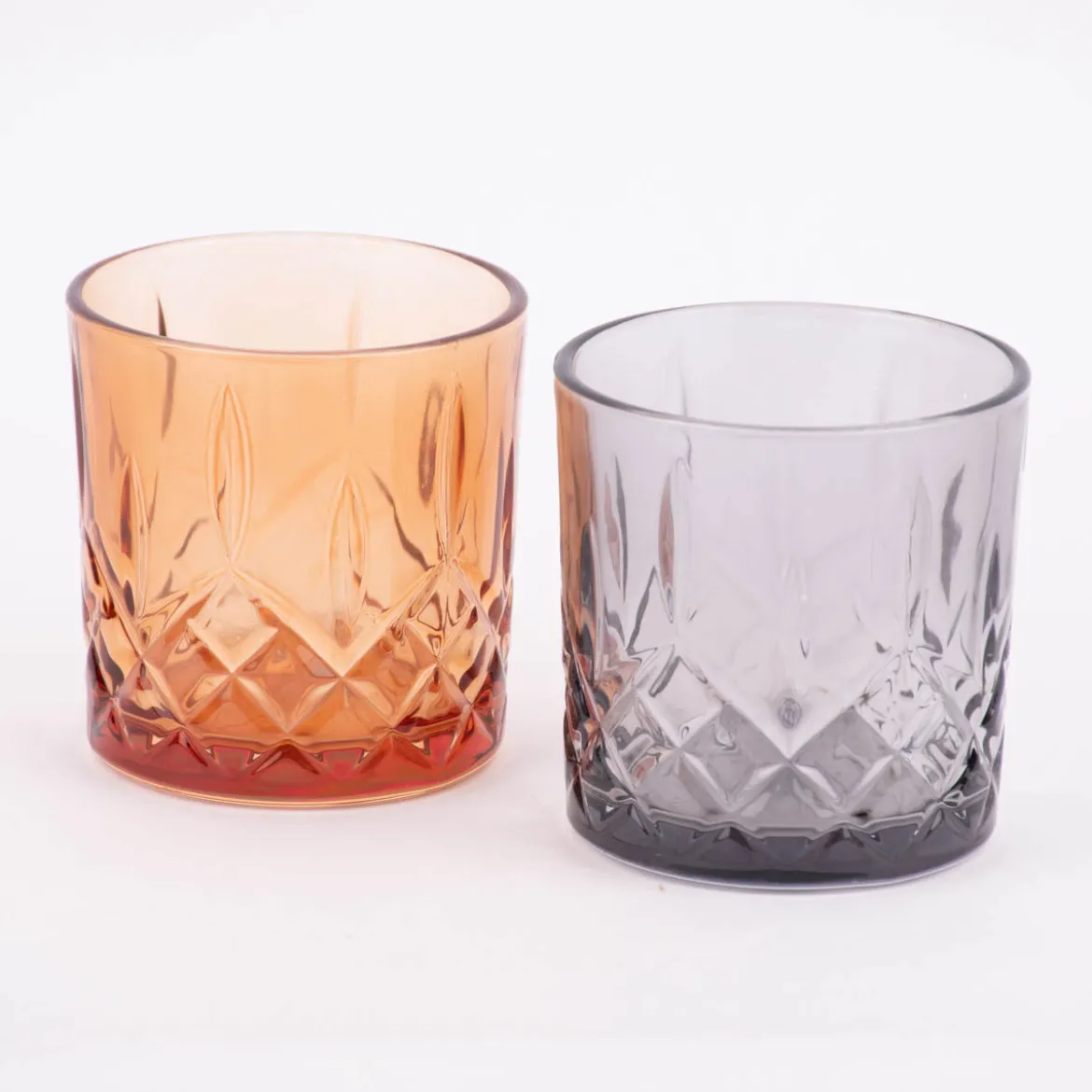 Trinkglas geprägt Diamantmuster Glas bernstein 8,5x7,5cm 345ml