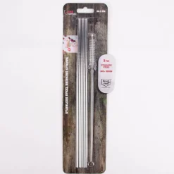 Trinkhalm 3er Set mit Reinigungsbürste Edelstahl silberfarbig 27cm