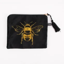 Utensilien Tasche Biene Samt schwarz goldfarbig 19x16,5cm verschiedene Motive