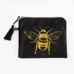 Utensilien Tasche Biene Samt schwarz goldfarbig 19x16,5cm verschiedene Motive