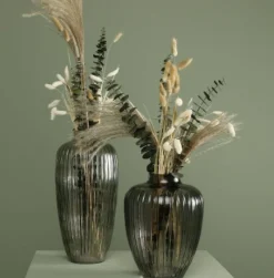 Vase aus Glas gerillt grau 16x36cm von Werner Voss