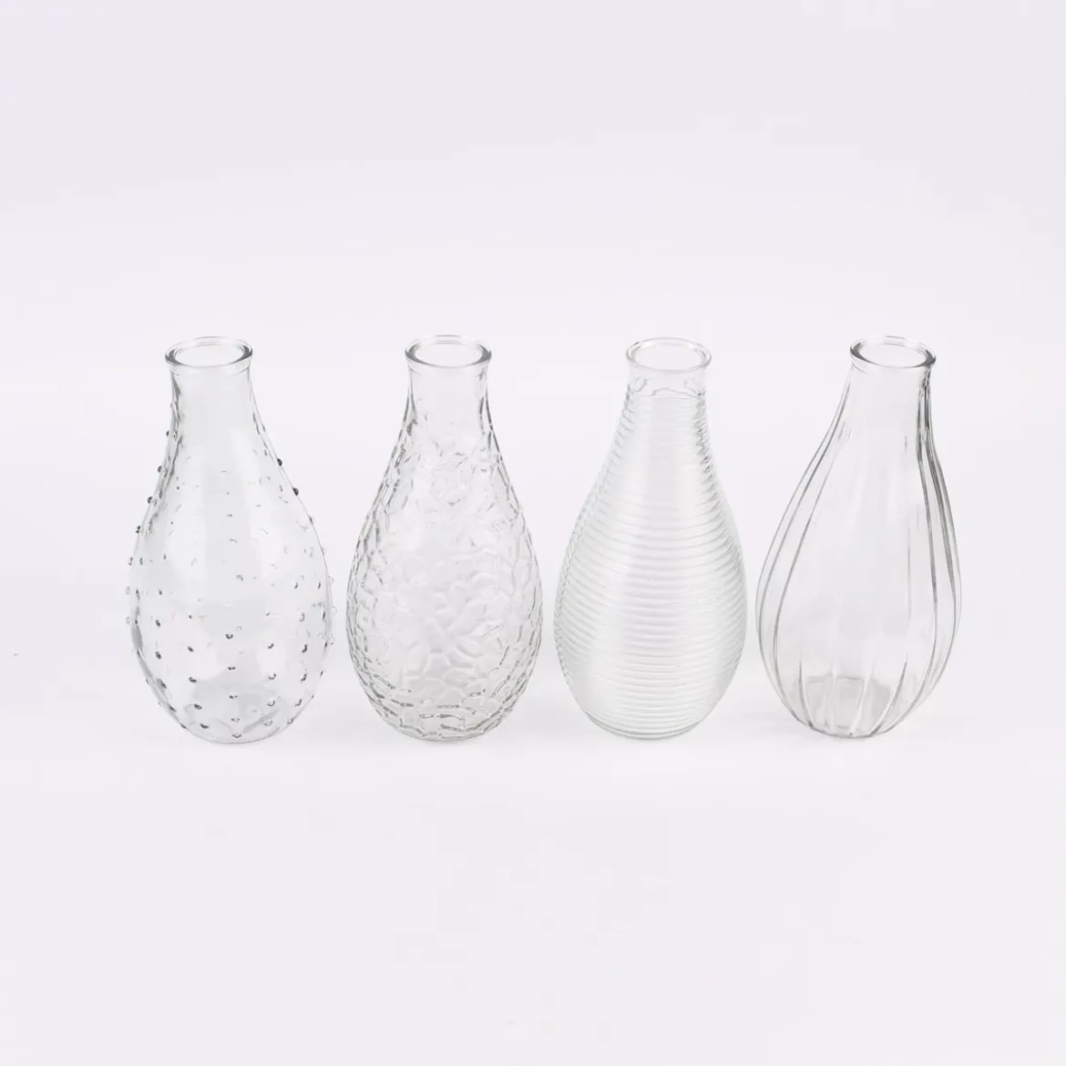 Vase bauchig geprägt verschiedene Muster Glas klar 11x24cm